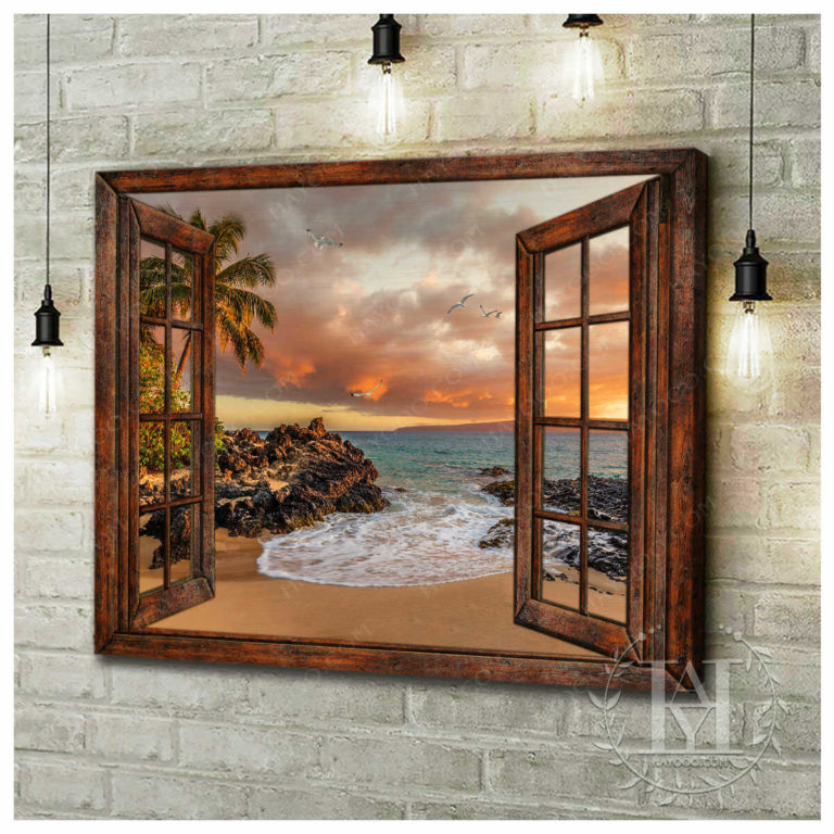 Coastal Scenery Through Faux Window Wall Art