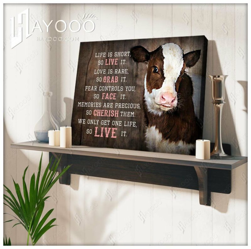 Hayooo Cutest Cow Canvas Wall Art For Farmhouse Decor Life Is Short So
