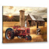 Hayooo Canvas Gorgeous Morning Scenery With Red Tractor And Rustic Barn Wall Art For Farmhouse Decor