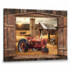 Hayooo Canvas Beautiful Morning Countryside With Red Tractor And Rustic Barn Through Opening Window Wall Art For Farmhouse Decor
