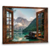 Hayooo Canvas Gorgeous Mountain Scenery Through Faux Window Wall Art For Home Decor