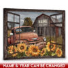 Hayooo Canvas Custom Mother's Day Gifts for Grandma from Grandson Family Name And Established Year Rustic Pickup Truck Sunflowers Faux Window