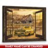 Hayooo Faux Window Canvas Custom Family Name Yellow Pickup Truck Old Barn And Hereford Cattles