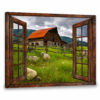 Hayooo Faux Window Canvas Gorgeous Barn With Mountain View Wall Art For Farmhouse Decor