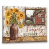 Hayooo Canvas Gorgeous Sunflower Vase Beside Rustic Window With Barn View Simply Blessed Wall Art For Farmhouse Decor
