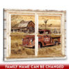 Hayooo Faux Window Canvas Custom Family Name With Rustic Pickup Truck And Old Barn In The Afternoon