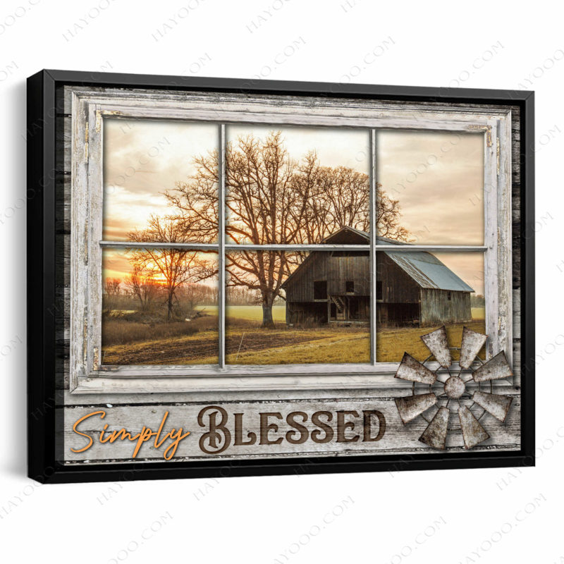 Hayooo Faux Window Canvas Peaceful Barn Scenery Simply Blessed Wall Art