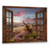 Hayooo Faux Window Canvas Cute Highland Cow Wall Art For Farmhouse Decor