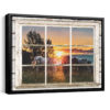 Hayooo Faux Window Canvas Horses In Sunset Through White Rustic Window Wall Art For Farmhouse Decor
