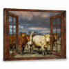 Hayooo Faux Window Canvas Cute Hereford Cows Wall Art For Farmhouse Decor