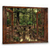 Hayooo Faux Window Canvas Gorgeous Green Forest With Small Stream Wall Art For Home Decor