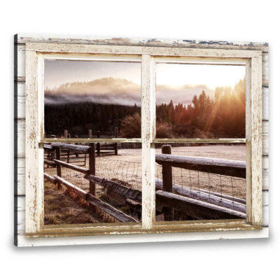 Hayooo Faux Window Canvas Country Sence Through White Rustic Window