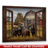 Hayooo Faux Window Canvas Custom Family Name With Angus Cows In Front Of Rustic Barn Wall Art For Farmhouse Decor