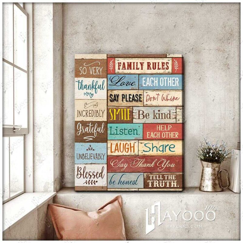 Hayooo Farm Family Rules Farmhouse Canvas Wall Art Decor Hayooo Store