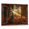 Hayooo Faux Window Canvas Beautiful Autumn Forest With Sunlight Wall Art For Home Decor