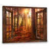 Hayooo Faux Window Canvas Gorgeous Autumn Forest With Sunlight Wall Art For Home Decor