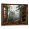 Hayooo Faux Window Canvas Beautiful Foggy Forest Road Wall Art For Home Decor