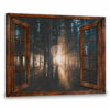 Hayooo Faux Window Canvas Dazzling Sunlight Through Forest Leaves Wall Art For Home Decor