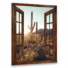 Hayooo Faux Window Canvas Beautiful Saguaro Desert Scene With Sunlight Wall Art For Home Decor