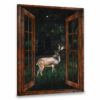 Hayooo Faux Window Canvas Little Deer In Dark Forest Wall Art For Home Decor