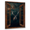 Hayooo Faux Window Canvas Cute Deer In Dark Forest Wall Art For Home Decor
