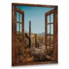 Hayooo Faux Window Canvas Saguaro Cacti In The Desert Wall Art For Home Decor