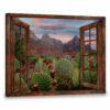 Hayooo Faux Window Canvas Gorgeous Cacti In The Desert Wall Art For Home Decor