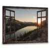 Hayooo Faux Window Canvas Morning Lake Scenery Wall Art For Home Decor