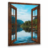 Hayooo Faux Window Canvas Beautiful Lake Scene With Blue Sky Wall Art For Home Decor