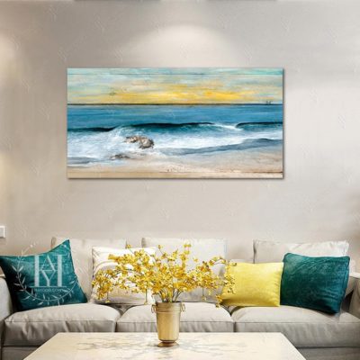 Large Morning Beach Painting Canvas