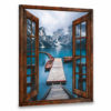 Hayooo Faux Window Canvas Gorgeous Mountain And Lake Scene Wall Art For Home Decor