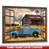 Hayooo Custom Family Name Canvas With Baby Blue Pickup Truck And Rustic Barn Through Faux Window Wall Art For Farmhouse Decor