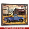 Hayooo Custom Family Name Canvas With Blue Violet Pickup Truck And Rustic Barn Through Faux Window Wall Art For Farmhouse Decor