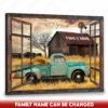 Hayooo Custom Family Name Canvas With Teal Pickup Truck And Rustic Barn Through Faux Window Wall Art For Farmhouse Decor