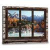 Hayooo Faux Window Canvas Lively Forest And Mountain Scene Wall Art For Home Decor
