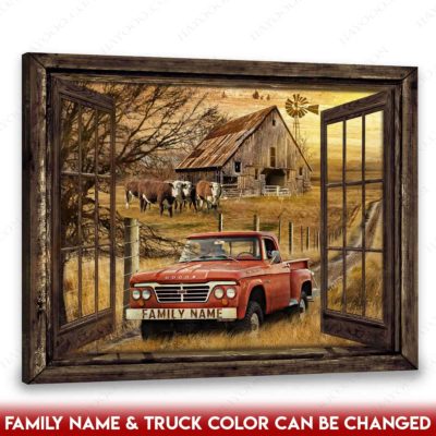 Hayooo Faux Window Canvas Custom Country Scene Wall Art Old Barn And Pickup Truck Dodge 4x4