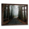 Hayooo Faux Window Canvas Foggy Forest Scenery Wall Art For Home Decor