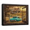 Hayooo Faux Window Canvas Custom Country Scene Wall Art Old Barn And Pickup Truck 1957 Chevrolet Bel Air In Turquoise