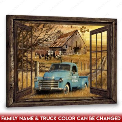 Hayooo Faux Window Canvas Custom Country Scene Wall Art Old Barn And Pickup Truck 1951 Chevrolet 3100 Pickup 235 CI