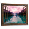 Hayooo Faux Window Canvas Breathtaking Lake And Mountain Scene Wall Art For Home Decor