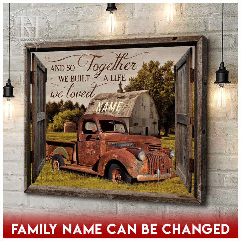 Hayooo Custom Family Name Canvas With Rustic Pickup Truck Through Faux
