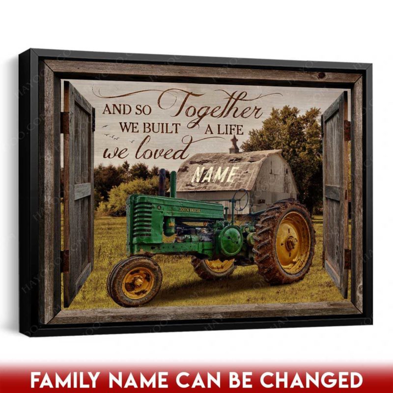 Hayooo Custom Family Name Canvas With John Deere Tractor Through Faux