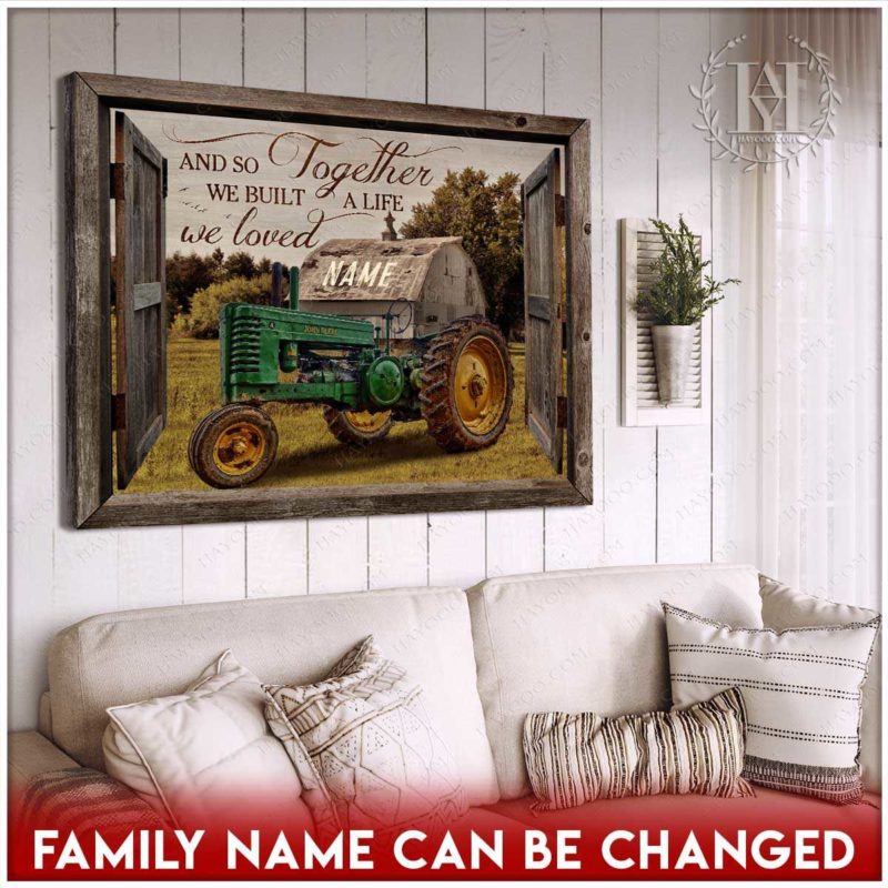 Hayooo Custom Family Name Canvas With John Deere Tractor Through Faux
