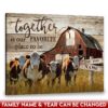 Hayooo Custom Family Name Canvas With Red Barn And Hereford Cows Together Is Our Favorite Place Wall Art For Farmhouse Decor