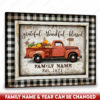Hayooo Custom Family Name Canvas With Red Pickup Truck On Rustic Background Grateful Thankful Blessed Wall Art For Farmhouse Decor