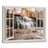 Hayooo White Faux Window Canvas Gorgeous Waterfall Scene Wall Art For Home Decor