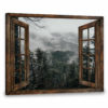 Hayooo Brown Faux Window Canvas Foggy Forest Wall Art For Home Decor