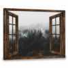 Hayooo Brown Faux Window Canvas Foggy Forest Scenery Wall Art For Home Decor