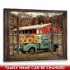 Hayooo Brown Faux Window Canvas Custom Family Name With Red Barn And Teal Pickup Truck Wall Art For Home Decor