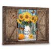 Hayooo Mother's Day Gifts from Son for Mom Love Sunflowers Faux Barn Doors Canvas Vintage Wall Art Farmhouse Decor